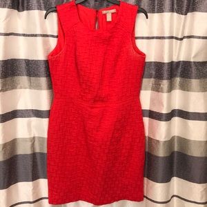 Red Geometric Pattern Sheath Work/Office Dress